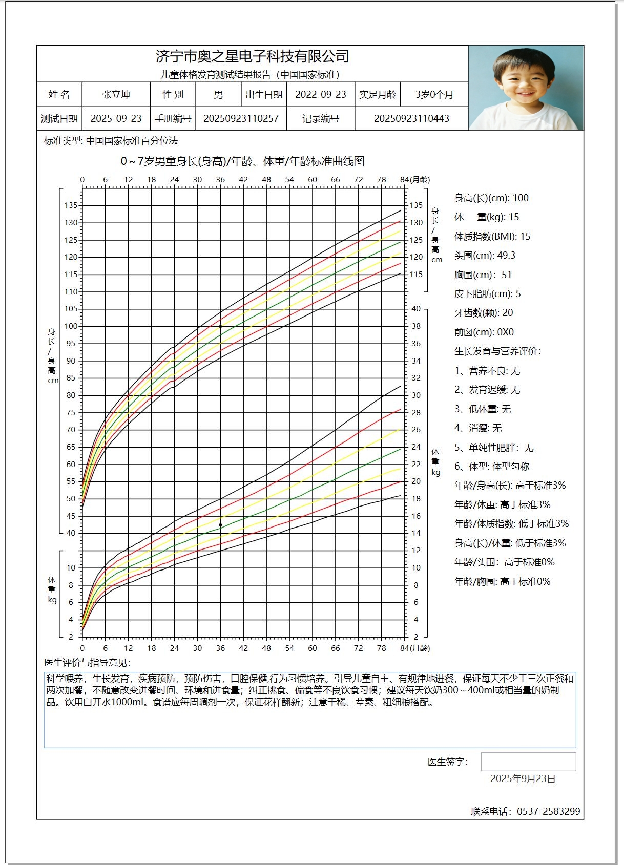 兒童體格測試報(bào)告單2